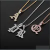 Pendentif Colliers Pendentifs Bijoux Iced Out A-Z Style Ancien Lettres D'écriture Collier Ancienne Lettre Charme Avec 24 Pouces Corde Zircone Hiphop D