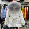 Parka da donna in piumino invernale da donna spesso caldo giacca con cappuccio in vera pelliccia di grandi dimensioni 90% cappotto in anatra bianca con soprabito con cintura Guin22