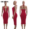 CM. Yaya Women Midi Dress Solid Slevele Bandage Bandage Bandage Halter Elasty Bodycon Sukienki Pencil Sexy Party Vestidos Summer 220516