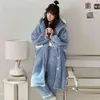 Autumn Winter Thick Pajamas Set Loose Flannel Bathrobe Women Nightwear Kimono Gown Coral Fleece 2 Pieces Suit Lounge Wear Homewear L220803