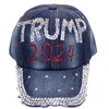 Trump 2024 Denim Hat Casual Diamond Baseball Cap Athleisure Justerbar bomullshatt Party Hats