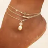 Fußkettchen 2 Teile/satz Ananas Anhänger Fußkettchen Für Frauen Einfache Legierung Stern Perlen Mehrschichtige Strand Fuß Kette Kombination Feine Mode Schmuck mar