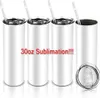 30oz Sublimation Tumblers with Straws Lid Stainless Steel Double Wall Vacuum Insulated Outdoor Cups Travel White Mugs Gift for Men and Women