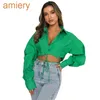 Summer New Long Sleeved Women Crop Tops Solid Color Cardigan Bandage Blouse Lapel Single Breasted Urban Leisure Fashion Shirt