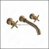 Vintage Castle Antique Brass Bathroom Faucet Dual Cross Handles Wall Mounting Solid Copper Old Style Basin Tap Set Drop Delivery 2021 Sink F