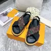 Män kvinnors pool kudde toffel nylonband brev tryckt komfort mule designer kvinnor läder solnedgång platt slid sandal