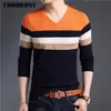 Coodrony-Pullover Herum Herbst Winter Winter Baumwollwatte Pullover Männer Streetwear Mode gestreift Strickwege Schlanker Fit V-Ausschnitt Homme 91029 201225