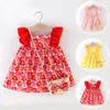 Flickans klänningar Set Bag Infant 6M-3Y Girls Ruffles Princess Printed Sleeve Baby Dress Floral för år 2022