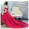 Girl's Dresses Off Shoulder Appliques Flower Girl Party Dress Pageant Gown Red Tulle Princess Wedding Ball Kids First Communion