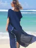 Czarna ponadwymiarowa V Neck Marokańska sukienka na plaży Kaftan Plus Size Kobiet Summer Half Sleeve Side Split Sukienka Midi Tunica Q643 220527