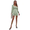 Casual Dresses Sexig rygglös rem Square Neck Long Sleeve Ruffle Luxury Elegant Ladies Mini Dress Large Dance Floor Party Costumecasual