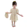 Kid Girls Princess Dress Cute Leisure O-Collo Abiti a maniche corte Versione coreana Vita alta A-Line Abito stampato floreale 1-6 anni G220518