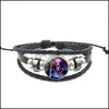 Charm armband smycken 12 konstellation med glas cabochon skorpion gemini stjärntecken armband handgjorda läder armband för unisex drop de