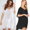 Women Beach Dress Solid Swim Wear Bikini Cover Ups with Tassel Summer Beachwear Holiday Sundress Sun Bathing 220524