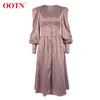 Ootn Beige Single Breads Sexy Dress Party Clud High талия, атласная длинная элегантная v Neck Women Mid