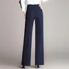 Arrivel Vrouwen Hoge Taille Lange Broek Vintage Wide Been Broek Elegante Kantoor Dame Rechte Black Navy Suit 220325