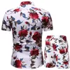 Zomermannen set Hawaiiaanse bloem drukkingsheren korte mouw casual tracksuit shirt strand shorts sets mannelijke sportpak kleding 220708