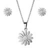 Small fresh daisy women's flower silver jewelry necklace stud earrings set European and American stainless steel clavicle chain