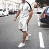 Ternos masculinos de verão, camisetas de cor sólida e shorts, 2 peças, gola redonda, camisas de manga curta de grandes dimensões, roupas masculinas da moda 220615