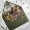 Gift Wrap 5pcs Avocado Green Vintage Envelope Oil Painting Card Sleeve Learning Office SuppliesGift