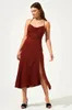 Casual jurken Britse spaghetti riem zijspleet zwarte bordeaux silk sexy long party jurk vestidos 2022 zomer vintage dames satijnen slip