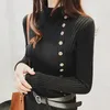 Mulheres tricotadas de malha de inverno Moda de manga longa blusa preta preta Turtleneck Roupas coreanas Rosa elegante Tops 220815