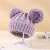 Chapéus de malha de garotas Kid Crochet Double Fur Ball Cap crianças tricotar Acessórios infantis ao ar livre