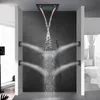 500 * 500mm Mat Siyah Şelale LED Banyo Duş Bataryası Paslanmaz Çelik Müzik Fonksiyonu ile Banyo Tam Duş Seti
