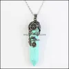 Pendant Necklaces Retro Natural Healing Stone Crystal Pendum Necklace Pink Rose Quartz Chakras Hexagon Prism Leaf Flower Carshop2006 Dhumz