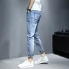 Gros adolescents Denim Jeans hommes pieds coréens marque pantalon extensible été mince décontracté déchiré cheville longueur pantalon 220328