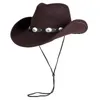 Berets Men Wool Western Cowboy Hat with Roll Up Brim Jazz Cowgirl Cape Cap Metal Belt Fedora Sombrero Capberets