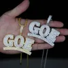 Iced Out Sparking Bling 5A Cubic Zircon CZ Goe Letter Charm Pendant Necklace For Men Boy Fashion Hip Hop Fashion Jewelry214Y