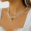 Collana con ciondolo a cuore semplice vintage da donna Boho imitazione perla dolce collane con clavicola in rilievo regalo di gioielli da sposa per ragazza