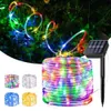 Lâmpadas de corda solar 100LEDS 33FT 50LEDS 16.5FT 2 ou 8 modos de iluminação ao ar livre tira à prova d'água luz branca Bule quente