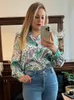 Blouses Femmes Chemises Rose Paisley Satin Dames Blouse Mode Printemps Manches Longues Col Rabattu Casual Femmes Vintage Femme Tops 2022