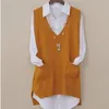 Women's Spring Autumn Cashmere Knitted Vest Both Sides Split Loose Sweater Waistcoat Female Pullover Sleeveless Tops 201222