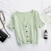 Women's T Shirts T-shirts Women V-Neck Button Up Tees Short Sleeve Casual Knitted Cadigans Crop Tops For 2022 Summer Tee