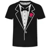 Falska två stycken t shirt män bowknot rose gentleman tshirt sommar roliga klädtryck kostym toppar mode hud tight 3d tees shirt l220704