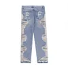 High Street Yırtılmış Sıkıntılı Yıkalı Mavi Delik Erkek Kot Pantolon Düz Retro Harajuku Cepleri Bolca Sıradan Denim Pantolon T220803