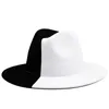 أسود أبيض المرقعة الصوف ورأى الجاز فيدورا قبعة النساء للجنسين واسعة حافة بنما حفلة تريلبي قبعة كاوبوي الرجال جنتلمان الزفاف قبعة 220812