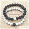 Braccialetti con ciondoli Gioielli 8Mm Pietra lavica nera naturale Bracciale turchese bianco Vaolcano Aromaterapia Olio essenziale Diff Dhdmf