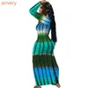 Fall Clothes Women's Casual Dress Long Sleeve Tie Dye Thread Positioning Printing Slim Sexy Dress Skirt Ladies