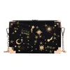 Metal Rozet Kutusu Şekli Çanta Çanta Kadınlar Siyah Zincir Parti Debriyaj Çanta Kawaii Omuz Çantası Crossbody Messenger Çanta 220326