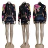 J2693 유럽과 미국의 여성 Tracksuits 다채로운 캐주얼 인쇄 셔츠 긴 소매 두 조각 반바지 정장