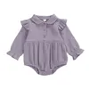 Sweet Baby Girls' Romper Solid Color Long Sleeve Triangle Crotch Button Cute Princess-Style One-Piece Cloth for Baby 0-2 Years G220510