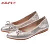 Dress Shoes Xgravity 2022 Butterfly Button Flat Ballet Women Spring Autumn Be Toe Silver Foldable A252 220715