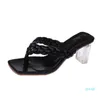 Sandales Designer Sandales de grande taille Style d'été pour femmes Tête carrée Ceinture tressée à chevrons Clip sexy Pantoufles à talons épais