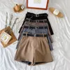 High Waist Thin Women's Office Shorts Wide Legged A-Line Suit Shorts Female Korean Style Casual Short Pants with Belt 220419