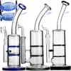 HEADY HOOSHS Blue Glass Bongs With Honeycomb Turbine Perc Sidecar Water Pipe Recycler Oil Rig med 18 mm fog