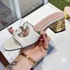 2023 Women Cut-out Slide Sandal Leather Designer Interlocking Mid-heel Slippers Rubber Sole Solid Color